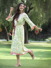 Women's Limegreen Cambric Embroidered & Printed Jacket Style Kurta